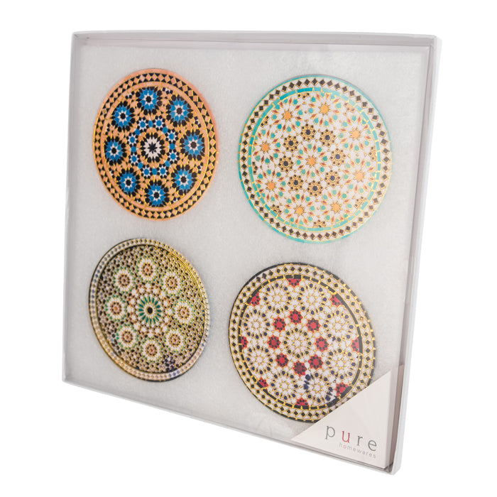 CERAMIC COASTERS ROUND FLORAL SET OF 4 ELBAZ