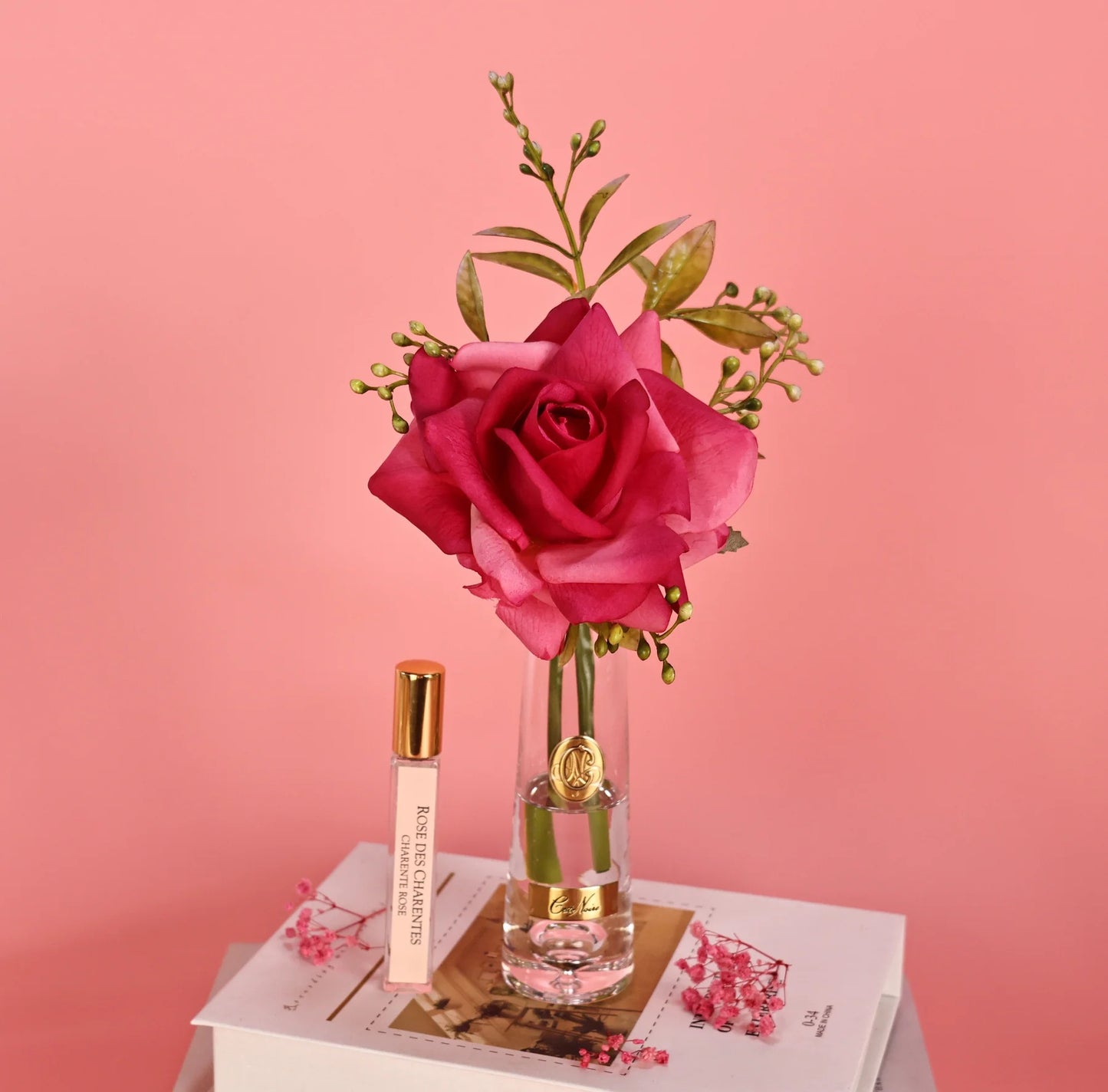 Cote Noire Summer Rose Magenta In Clear Glass With Gold Badge