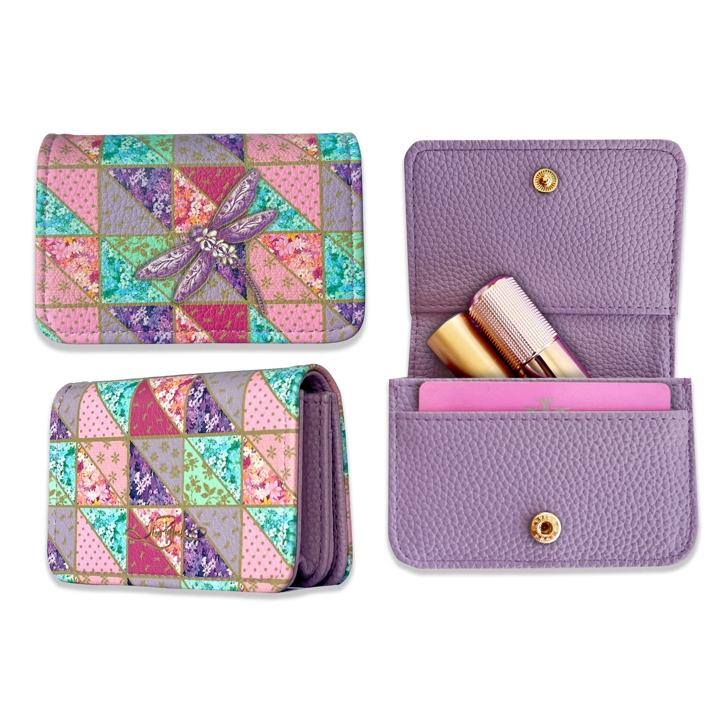 Lisa Pollock PU Leather Card Wallet With Gold Logo Pretty Patchwork