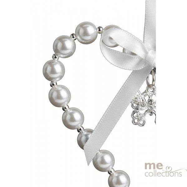 Wedding Charm Pearl Heart With Diamantes White