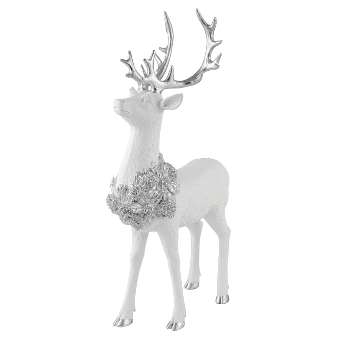 CHRISTMAS RESIN WHITE & SILVER STANDING DEER