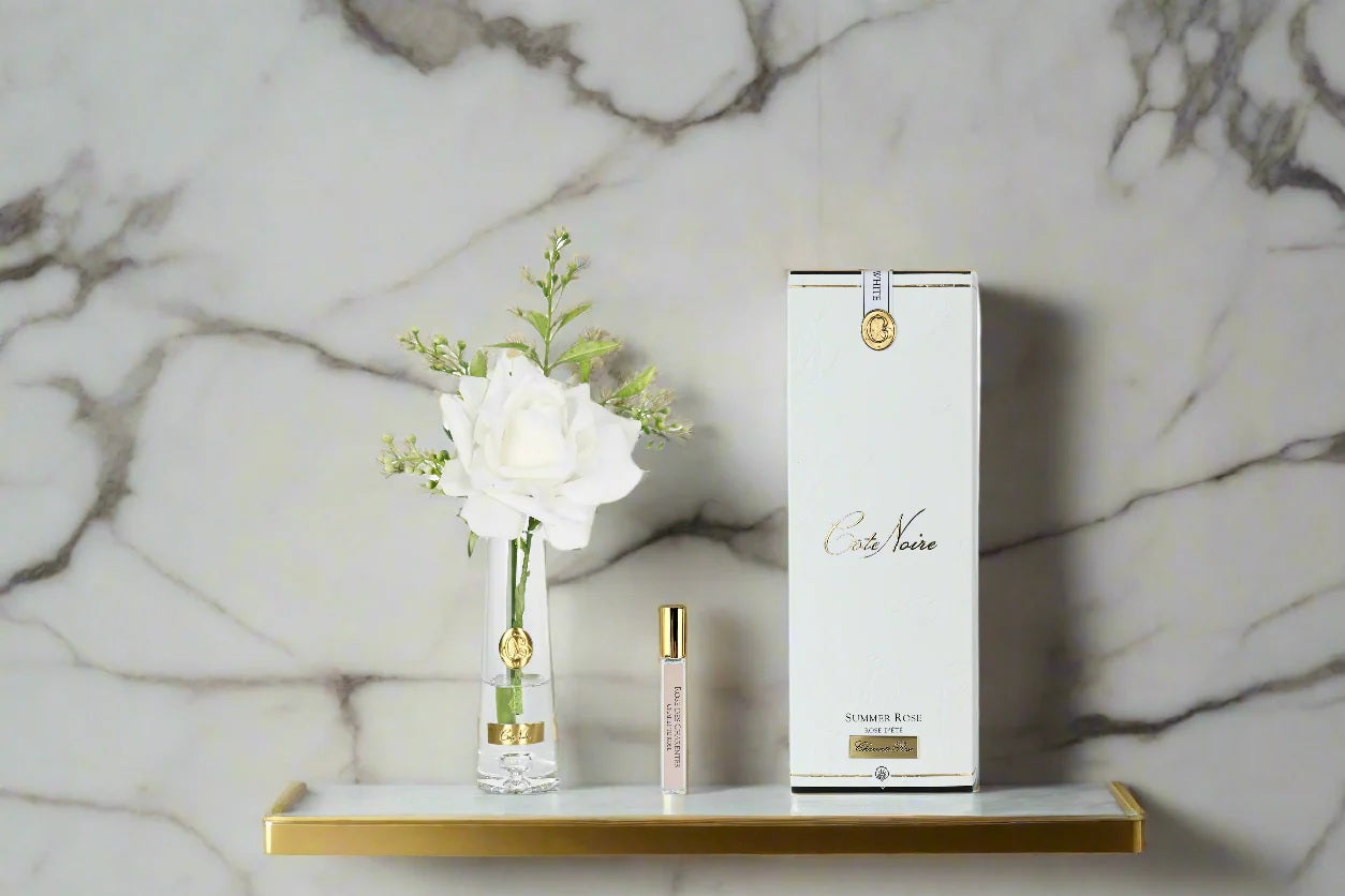 Cote Noire Summer Rose White In Clear Glass With Gold Badge