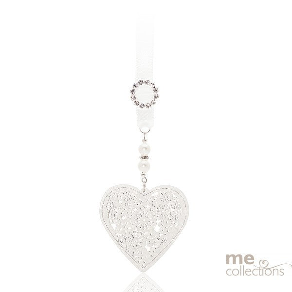 Wedding Charm Carved Wooden Heart White