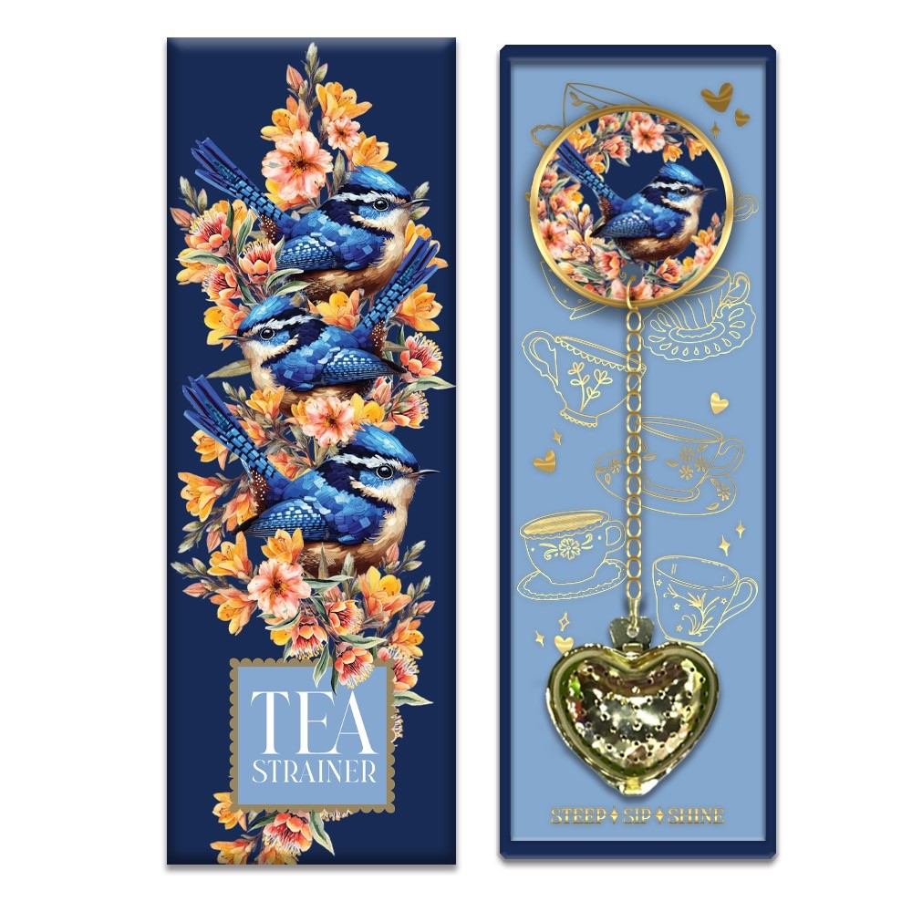 Lisa Pollock Ceramic Tea Strainer With Gold Detailing Blue Wrens