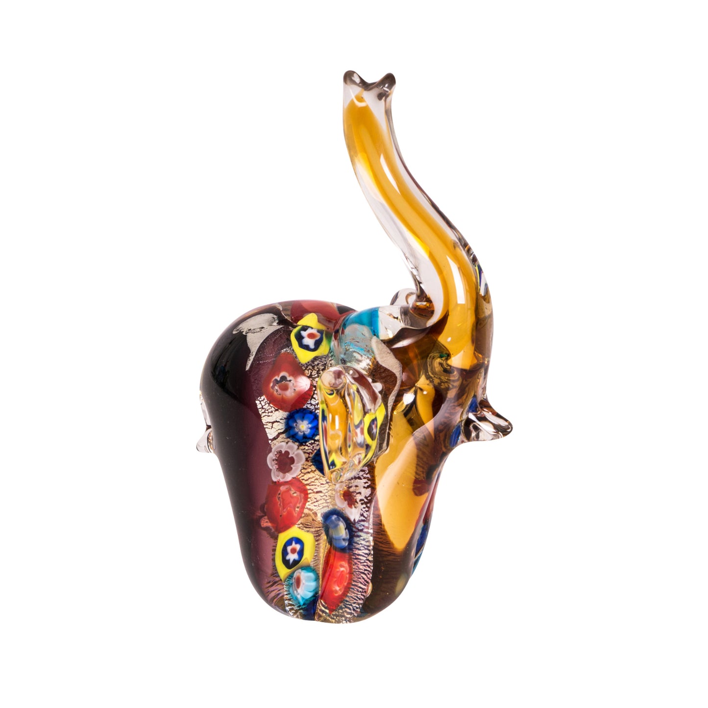 ZIBO ART GLASS ELEPHANT TRUNK UP FANTIS