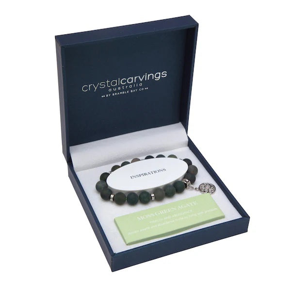 Bramble Bay Bracelet Moss Green Agate Matte Tree Of Life Charm