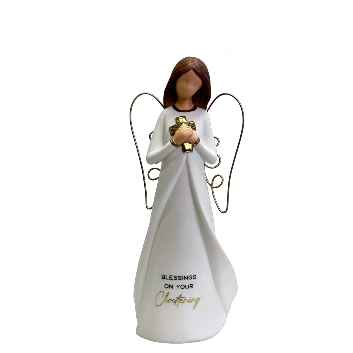 CERAMIC FLOURISH ANGEL WITH WIRE WINGS CHRISTENING