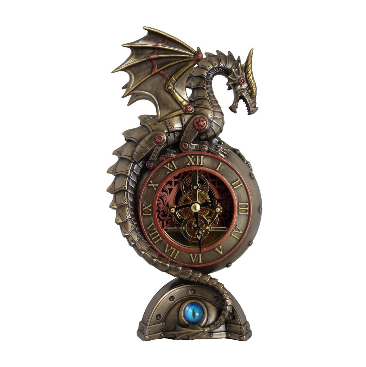 VERONESE DESIGNS BRONZE DRAGON TABLE CLOCK