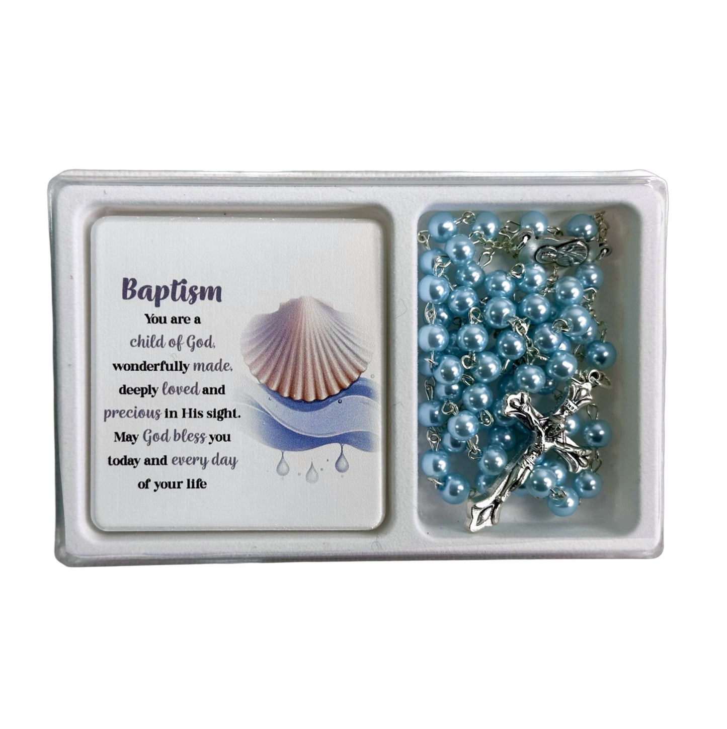 ROSARY AND VERSE PLAQUE SET BAPTISM BLUE