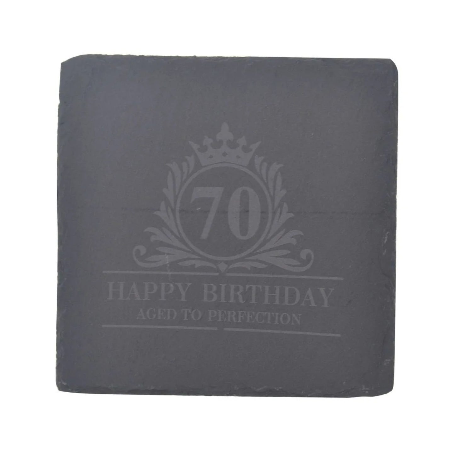 Birthday Whiskey Glass & Slate Coaster Set in Wooden Box 70th