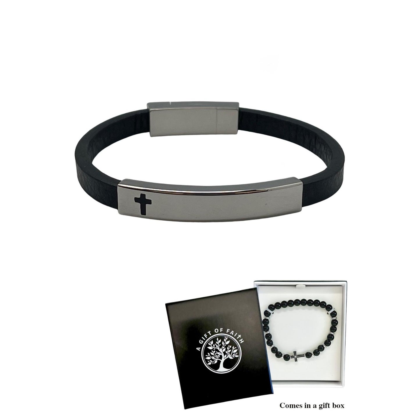 Bracelet Gift Of Faith Leather With Stainless Steel Cross