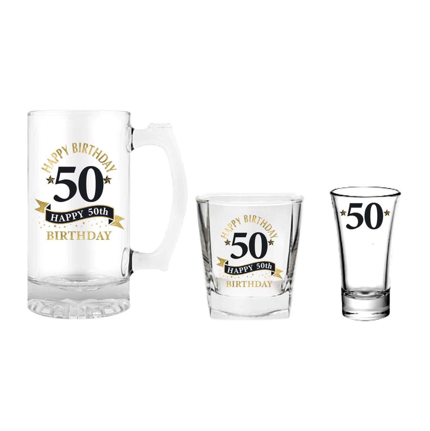 BIRTHDAY STEIN, WHISKY & SHOT GLASS SET 50TH