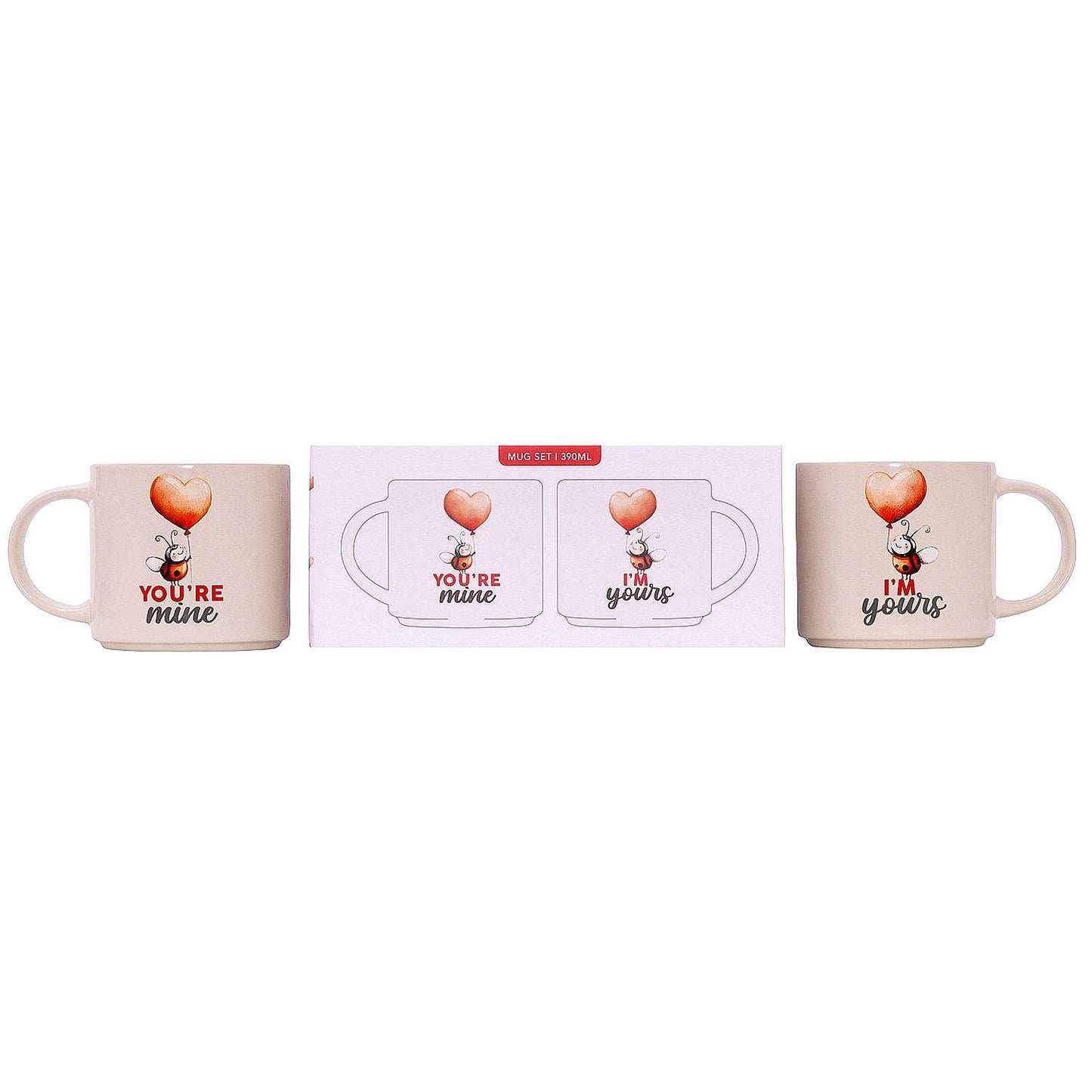 Valentine's Day Love Bugs Mug Set "I'm Yours, You're Mine"