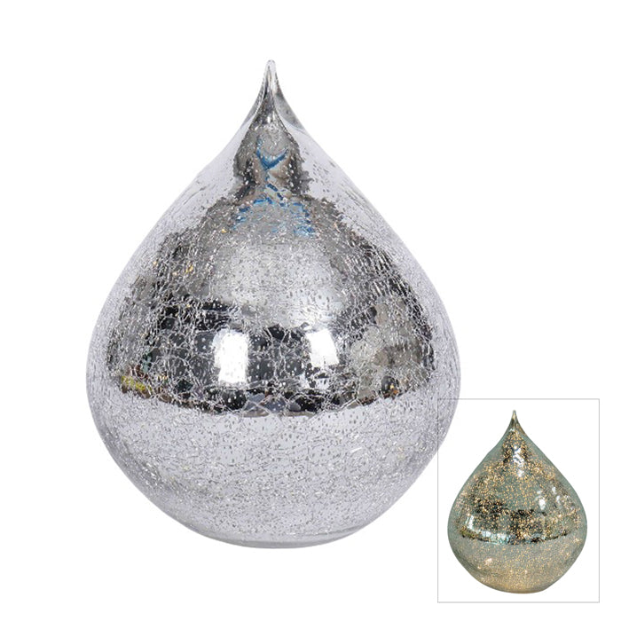 CHRISTMAS MERCURY GLASS LED TEARDROP CONE SILVER LARGE