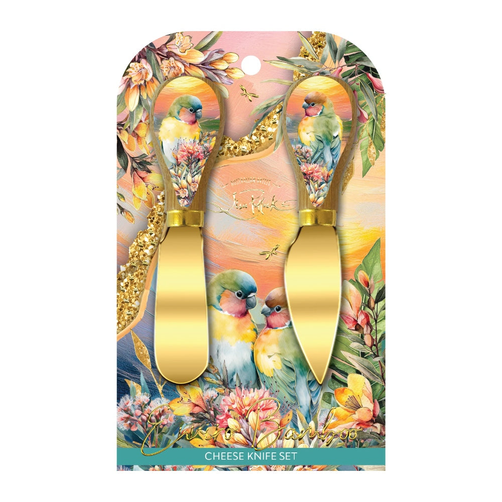 Lisa Pollock Set of 2 Cheese Knives Love Birds