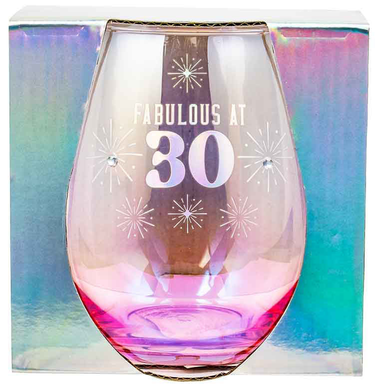 Birthday Stemless Wine Glass Holographic 30th