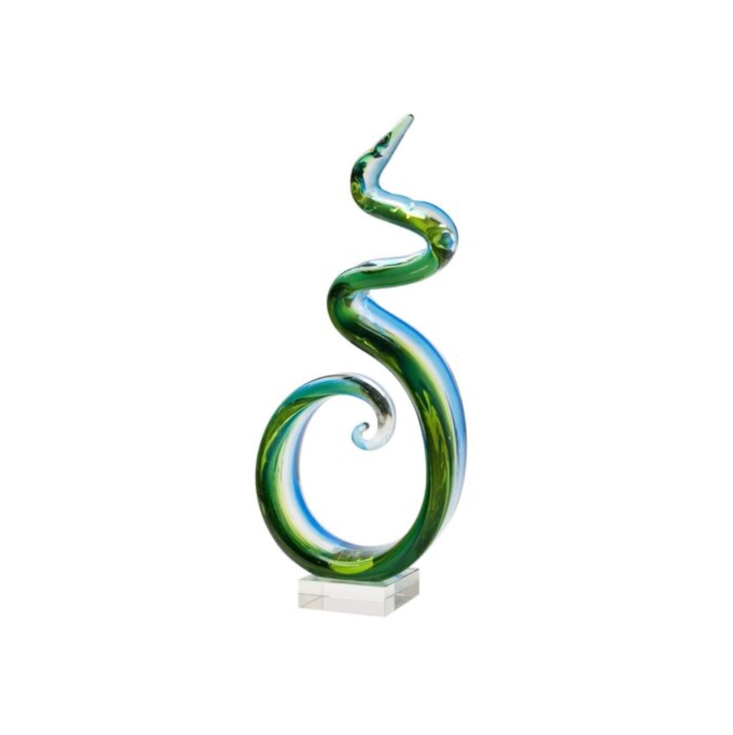 ZIBO ART GLASS BLUE AND GREEN FLAME SCULPTURE