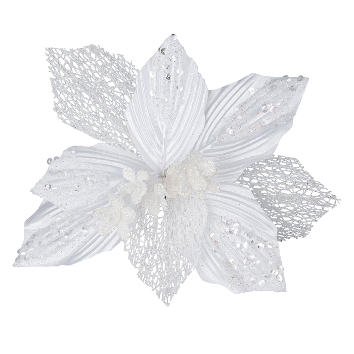 CHRISTMAS CLIP ON POINSETTIA WHITE SOLID AND SHEER