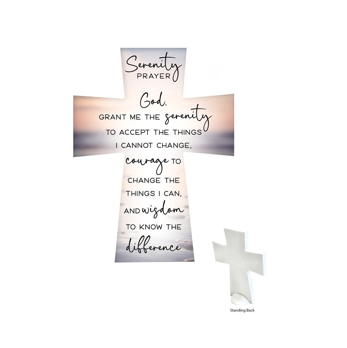 CERAMIC STANDING CROSS SERENITY PRAYER