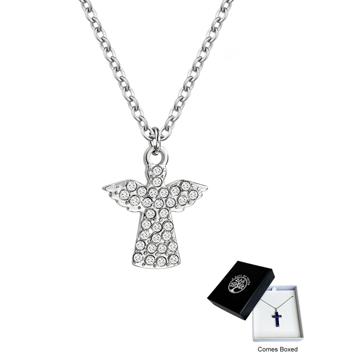 Necklace Gift Of Faith Stainless Steel With Diamonte Angel