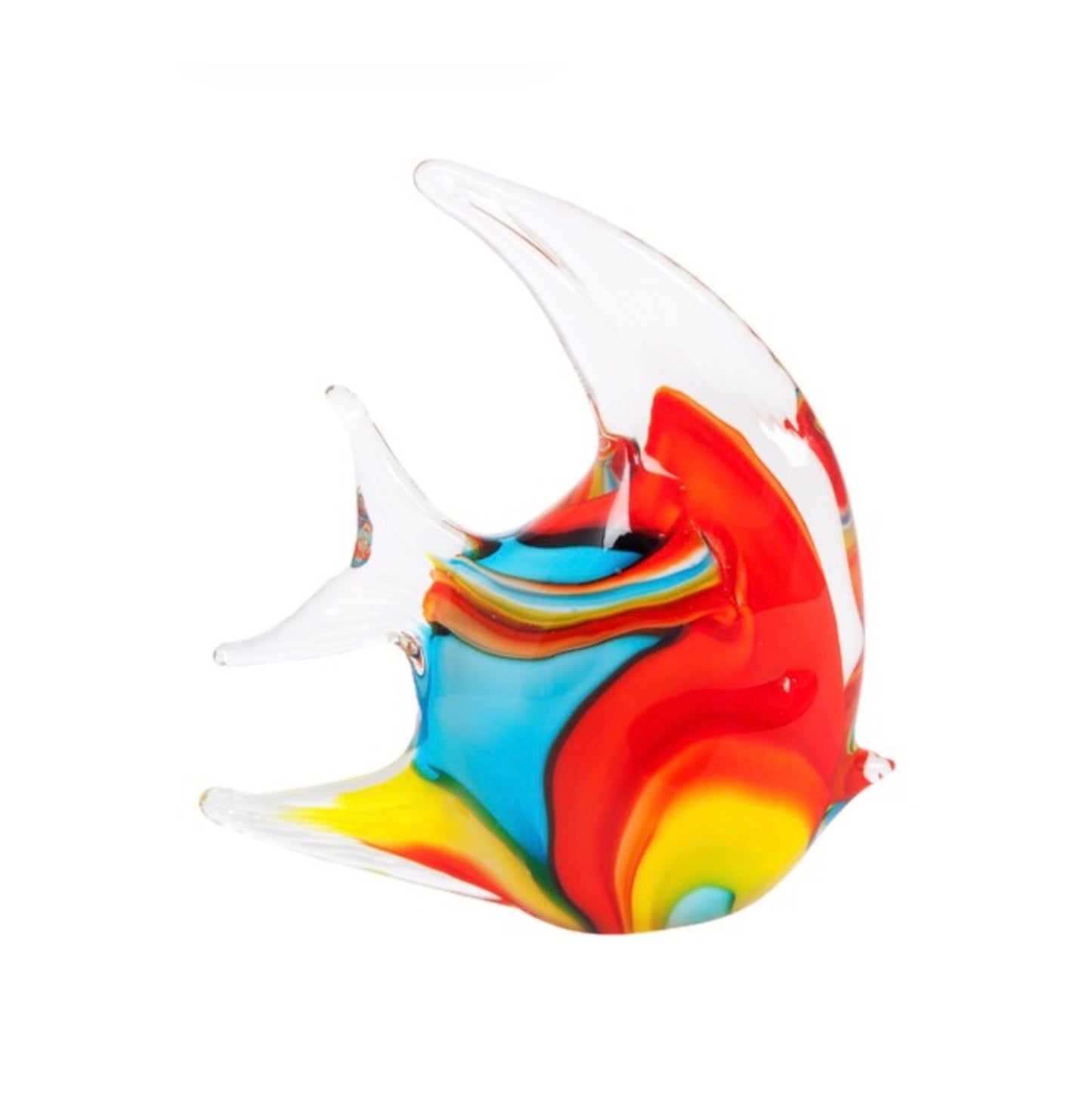 ZIBO ART GLASS FISH RED & BLUE BARRI