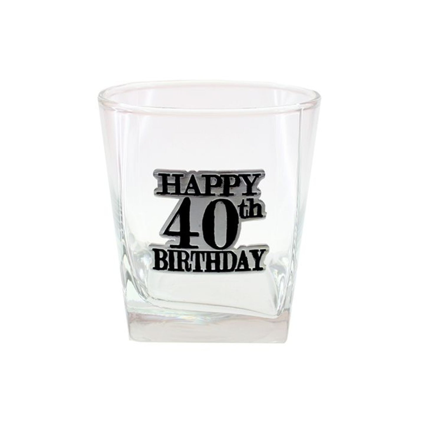 Birthday Whiskey Scotch Glass With Black & Silver Badge 40th