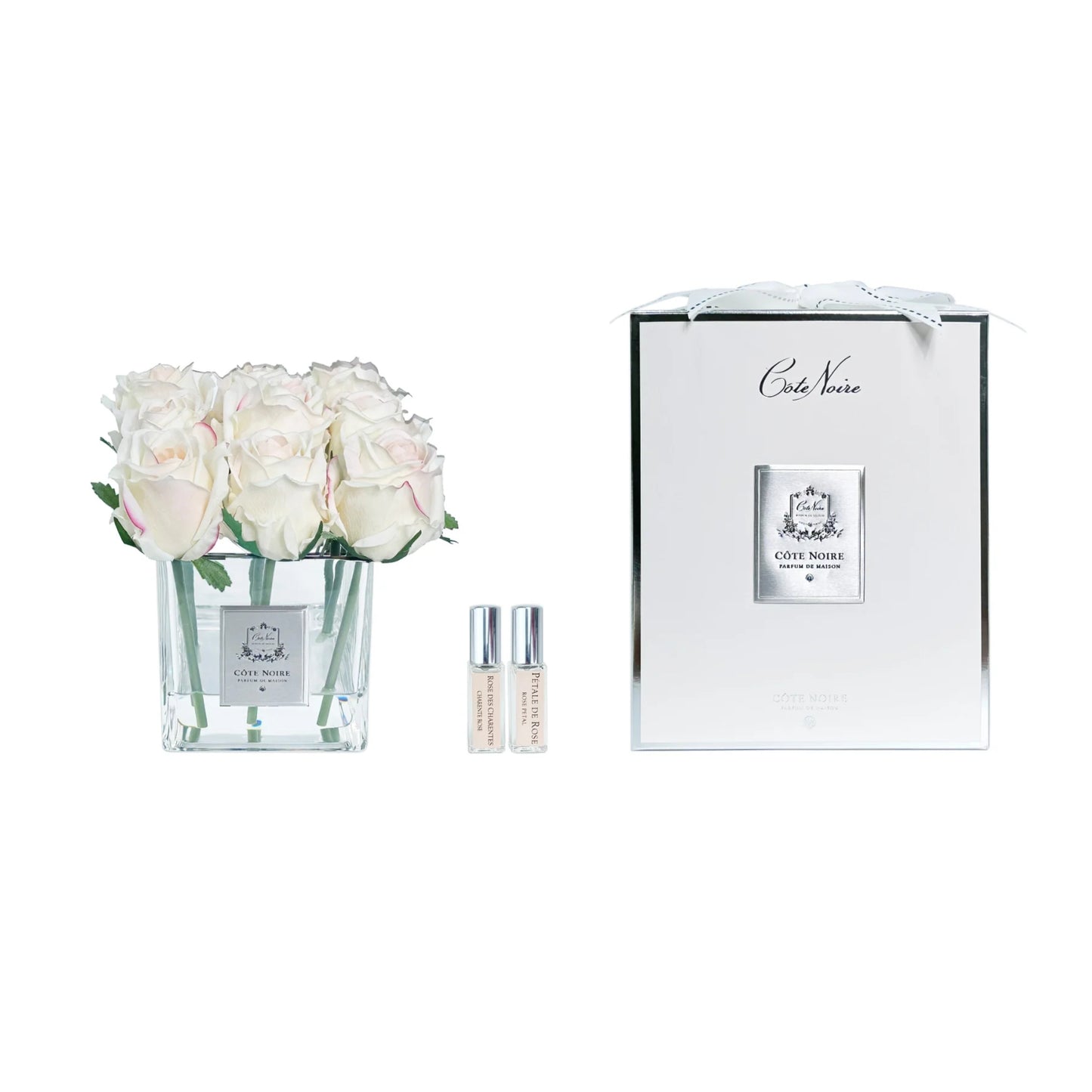 Cote Noire Square 9 Rose Buds Pink Blush In Clear Glass With Silver Crest