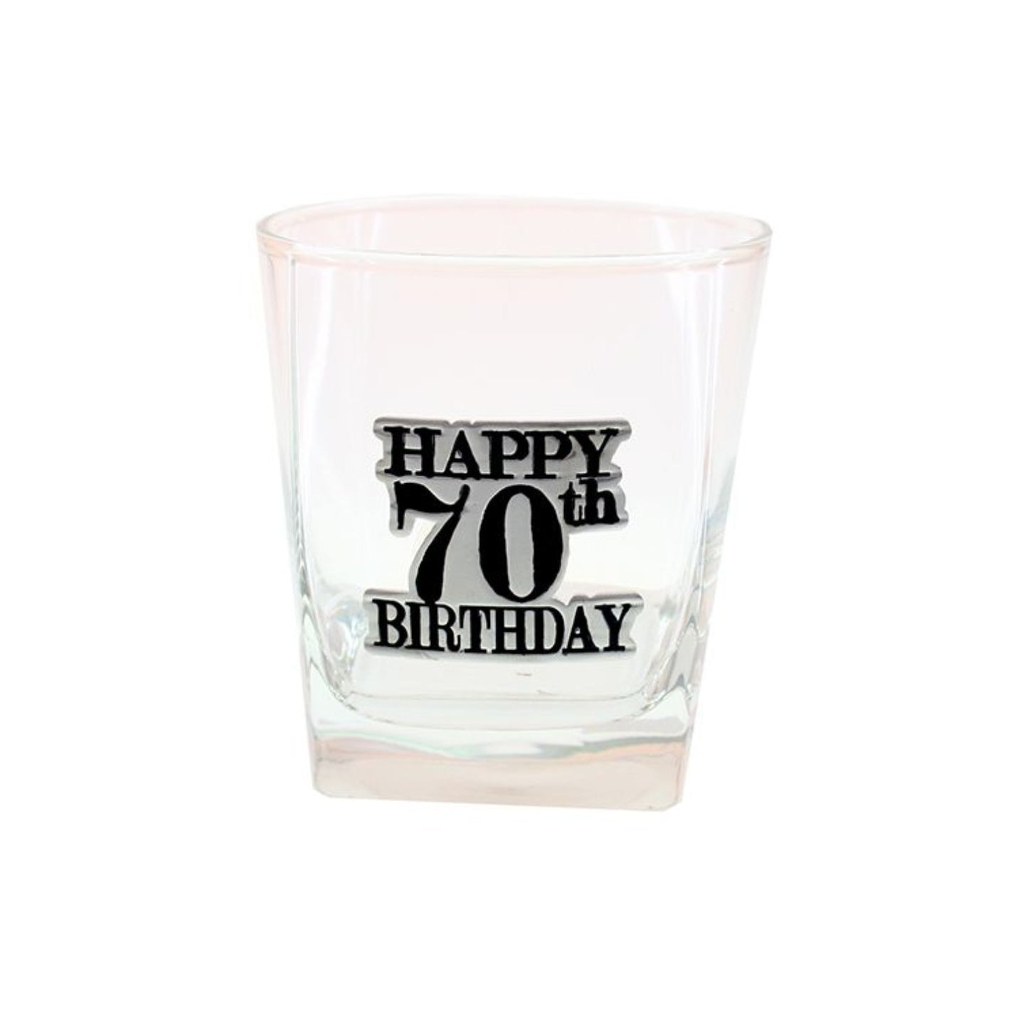 Birthday Whiskey Scotch Glass With Black & Silver Badge 70th