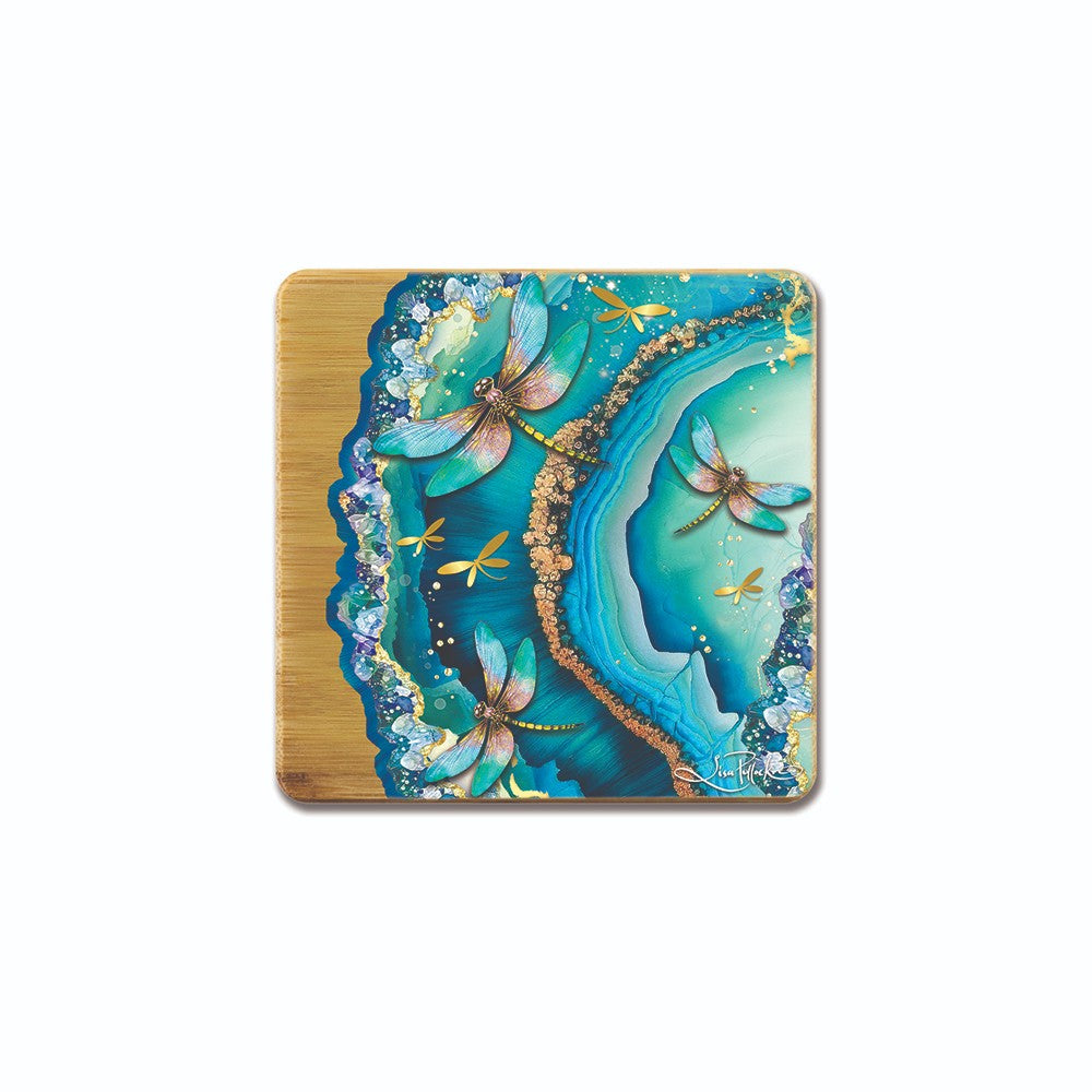 Lisa Pollock Bamboo Coasters Set Of Four Turquoise Dragonfly