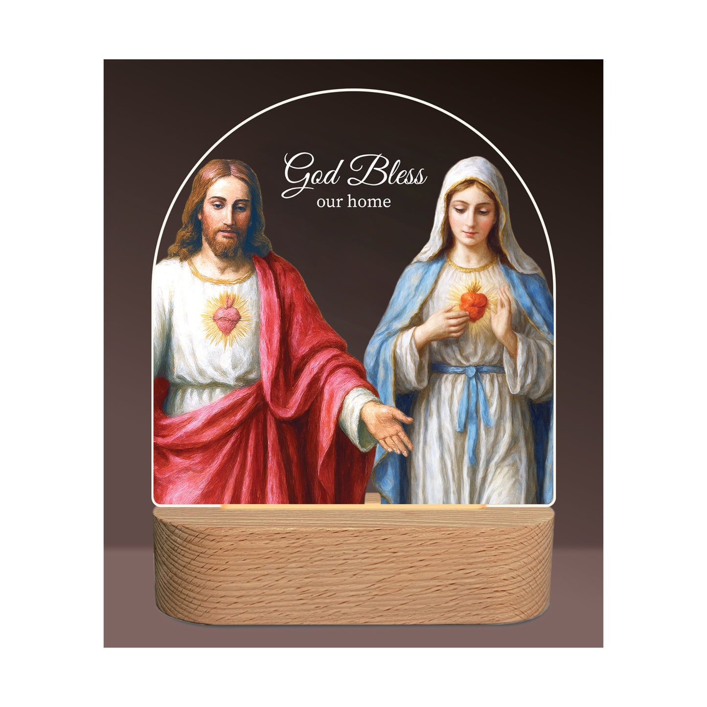 Divine Collection LED Plaque With Timber Base Home Blessings