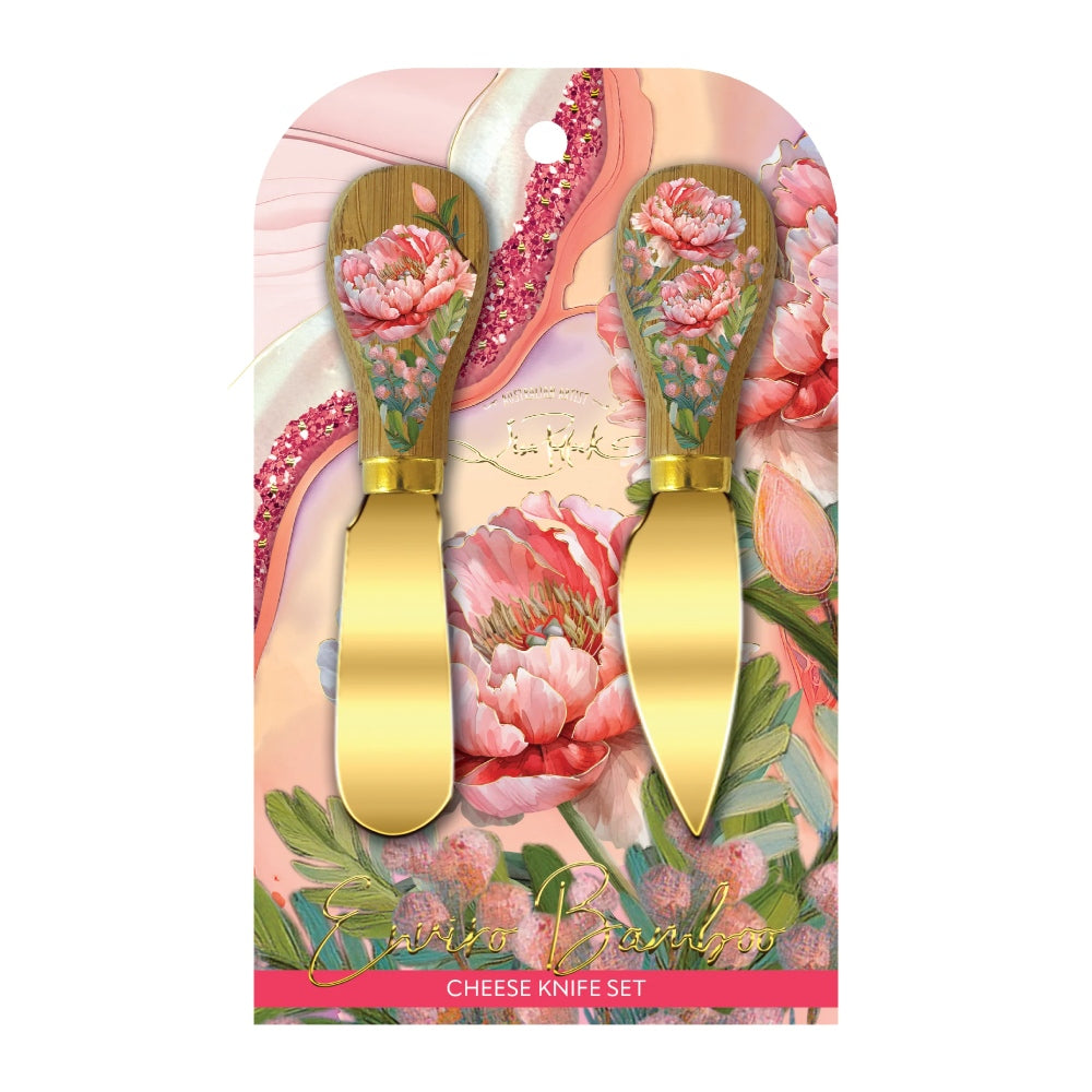 Lisa Pollock Set of 2 Cheese Knives Coral Peony