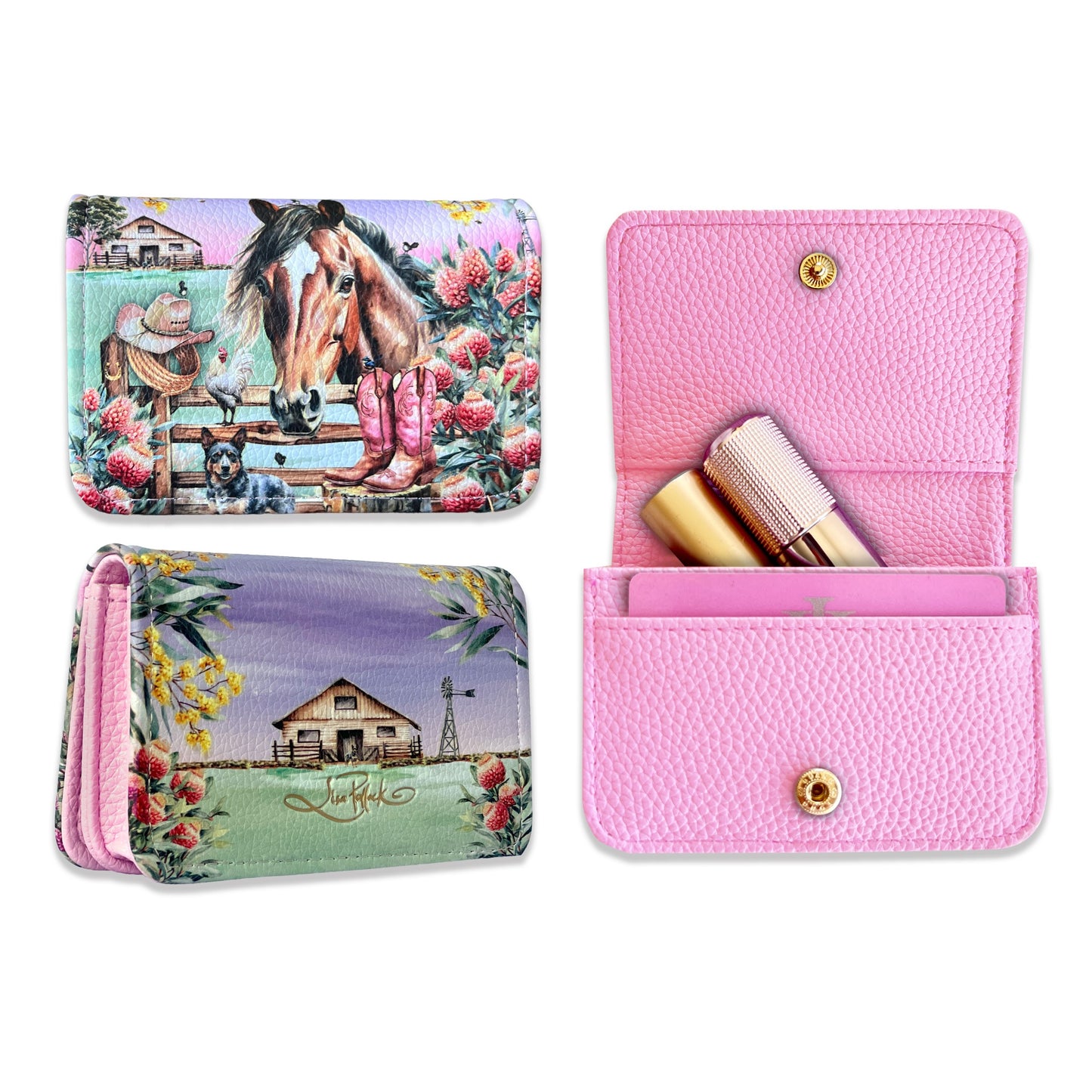 Lisa Pollock PU Leather Card Wallet With Gold Logo Country Dusk