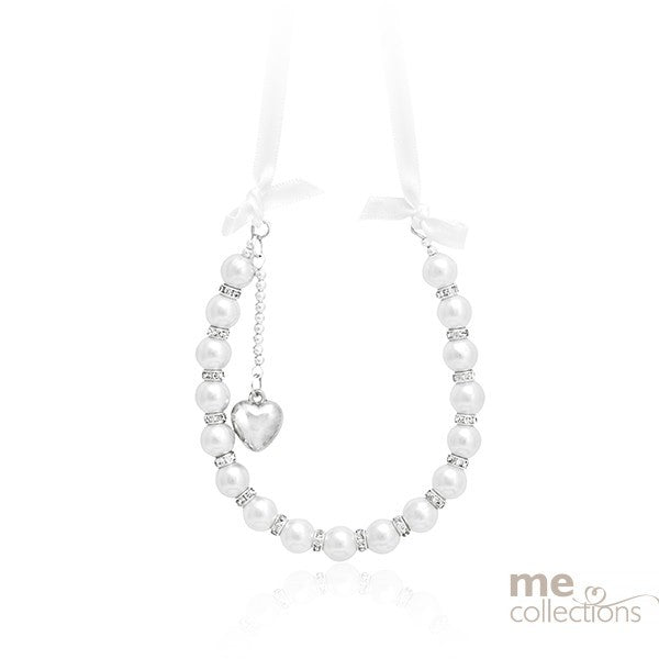 Wedding Charm Horseshoe Pearl & Diamante With Heart Charm White