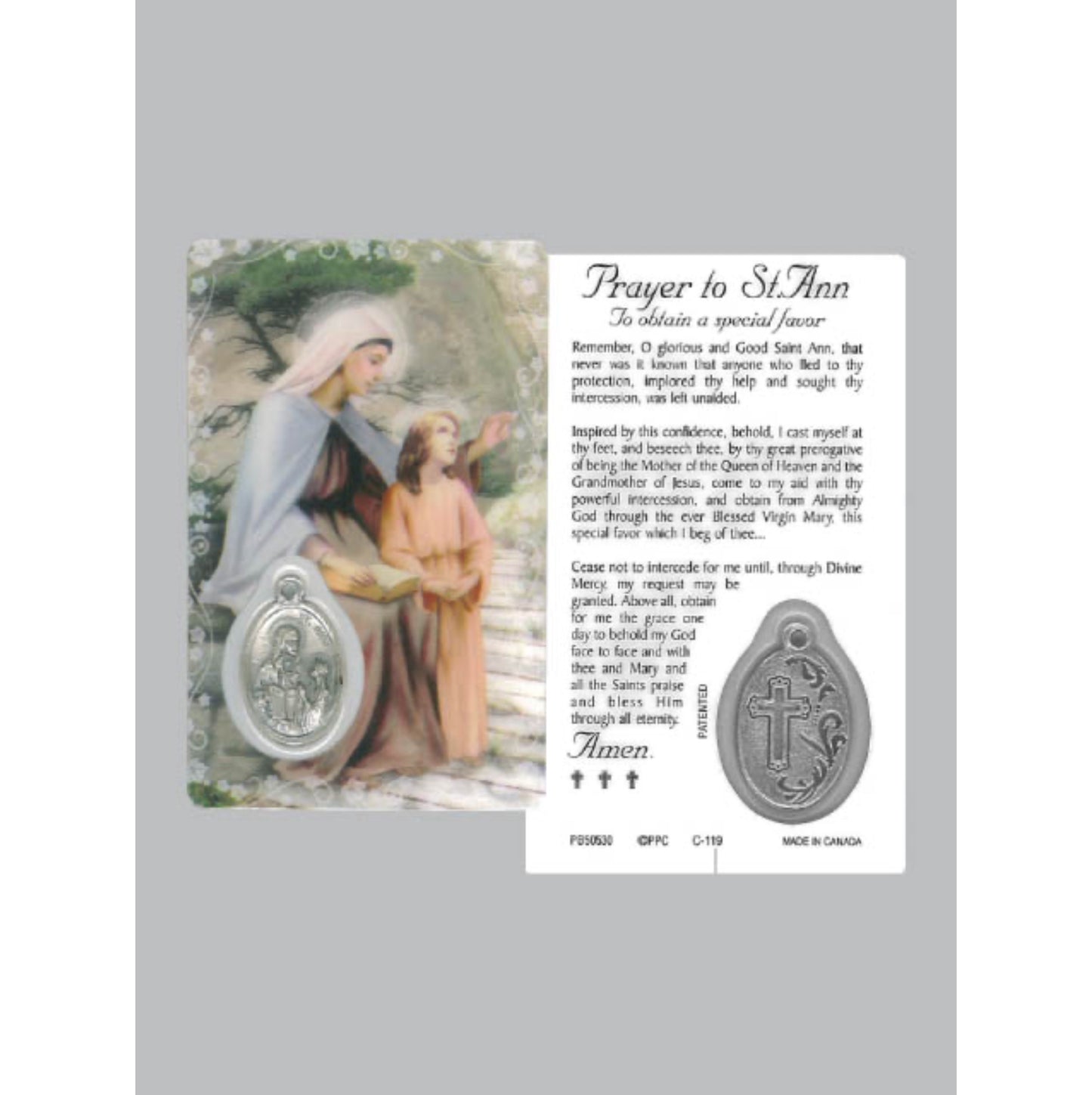Laminated Window Prayer Card & Charm Saint Ann