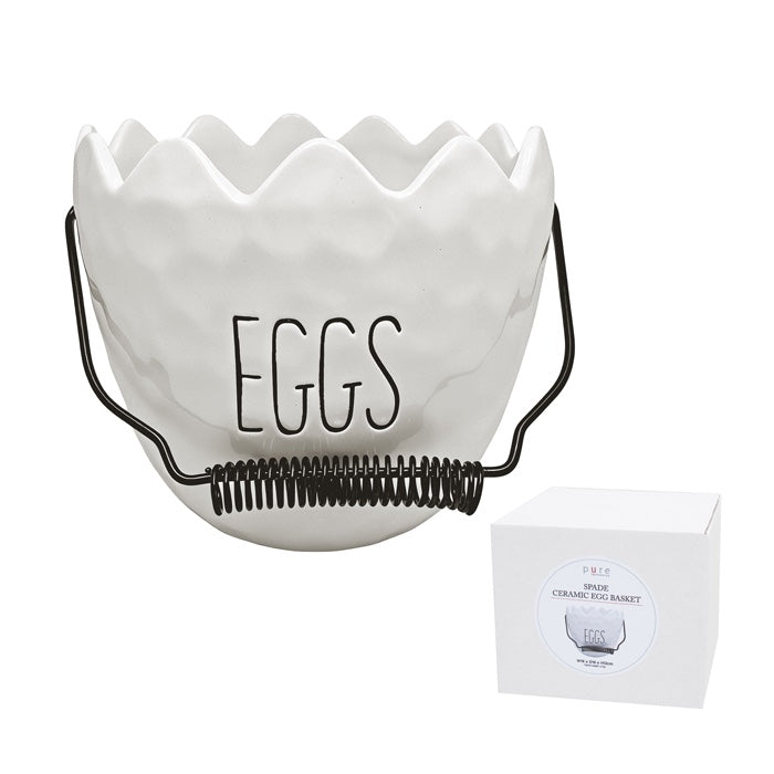 Ceramic Egg Basket White Spade Design