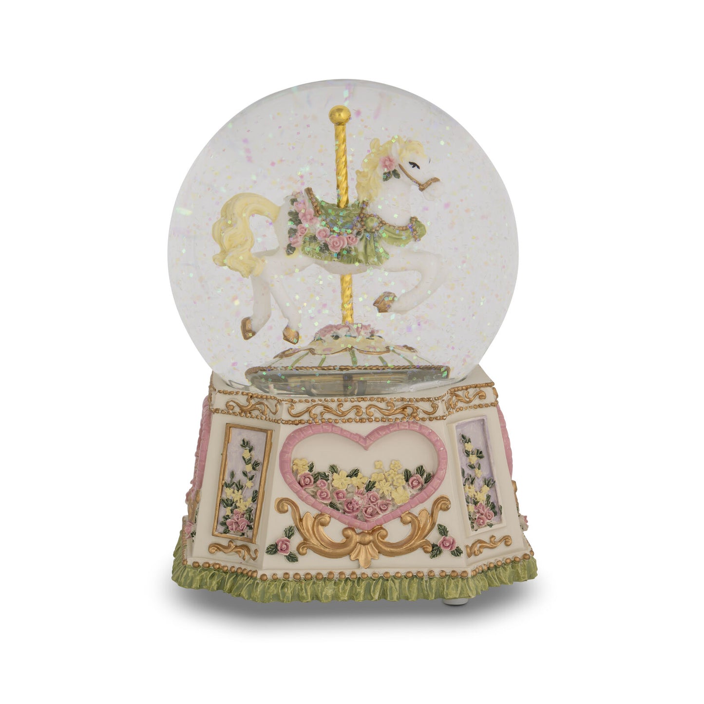 MUSICAL SNOWGLOBE CAROUSEL HORSE TORRONE