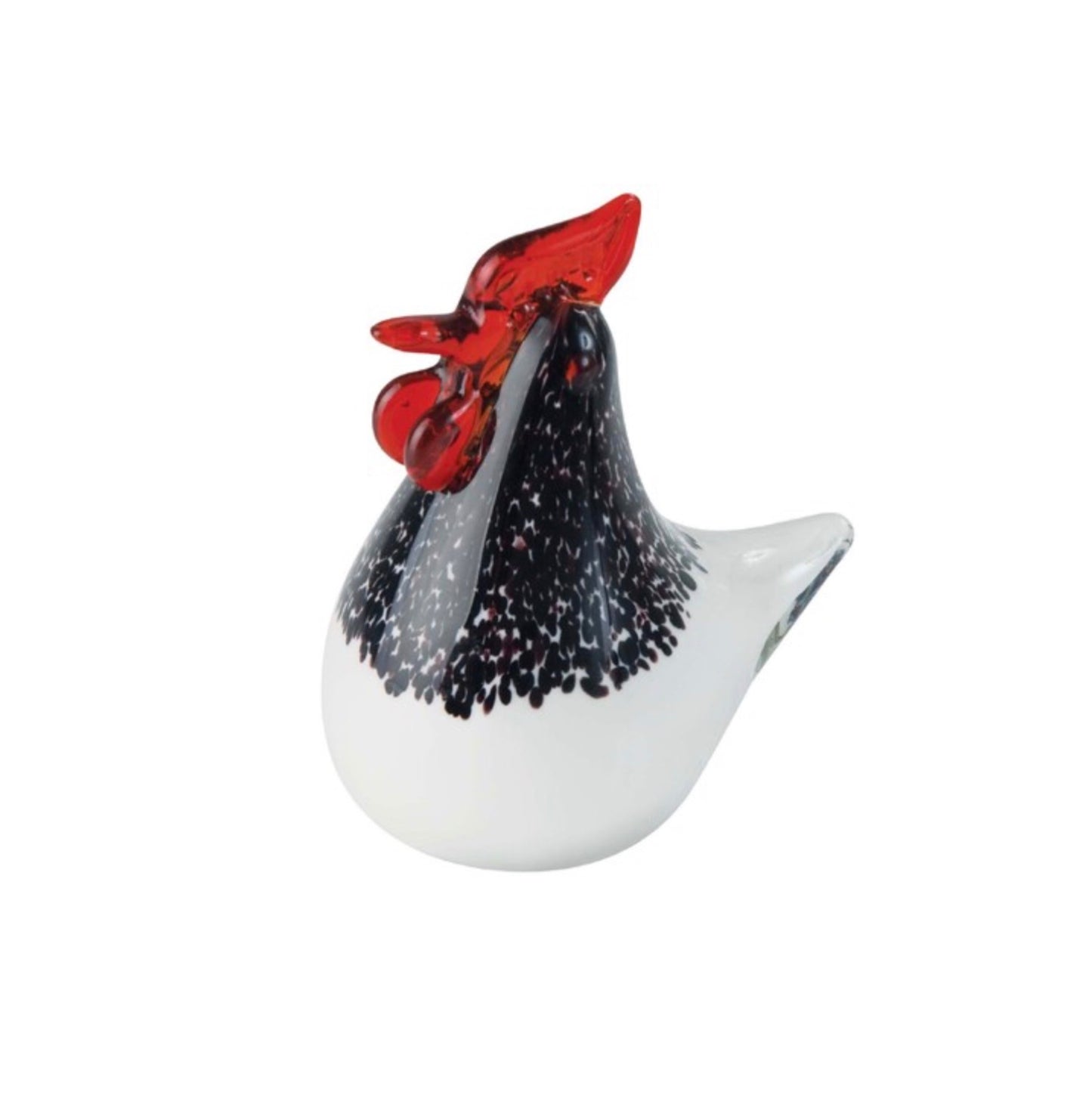 ZIBO ART GLASS CHOOK WHITE WITH BLACK SMALL