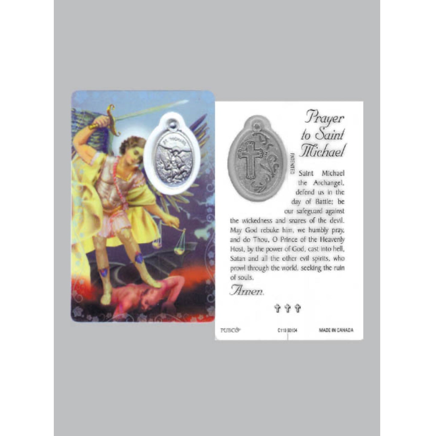 Laminated Window Prayer Card & Charm Saint Michael