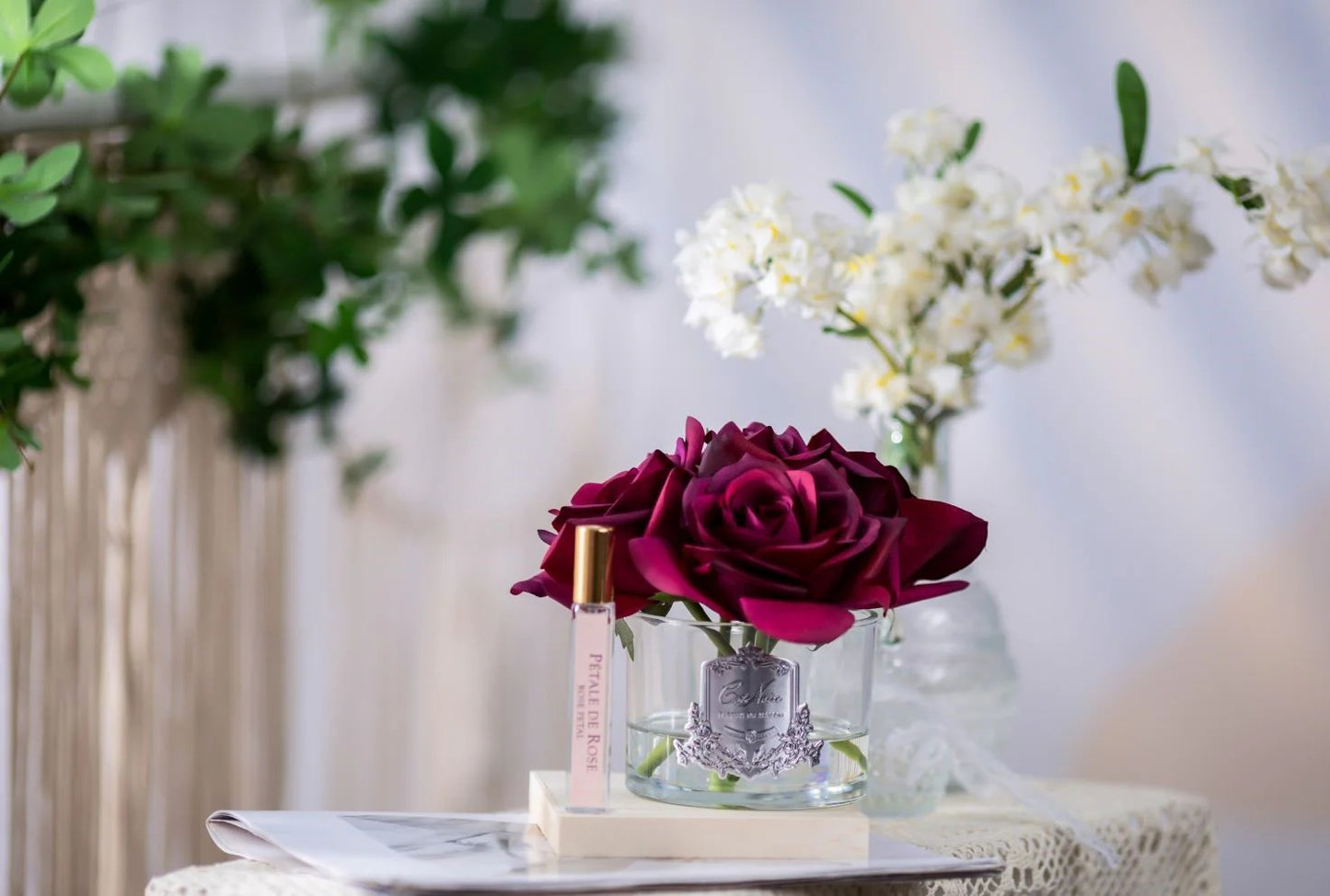 Cote Noire Five Rose Red Clear Glass with Silver Crest