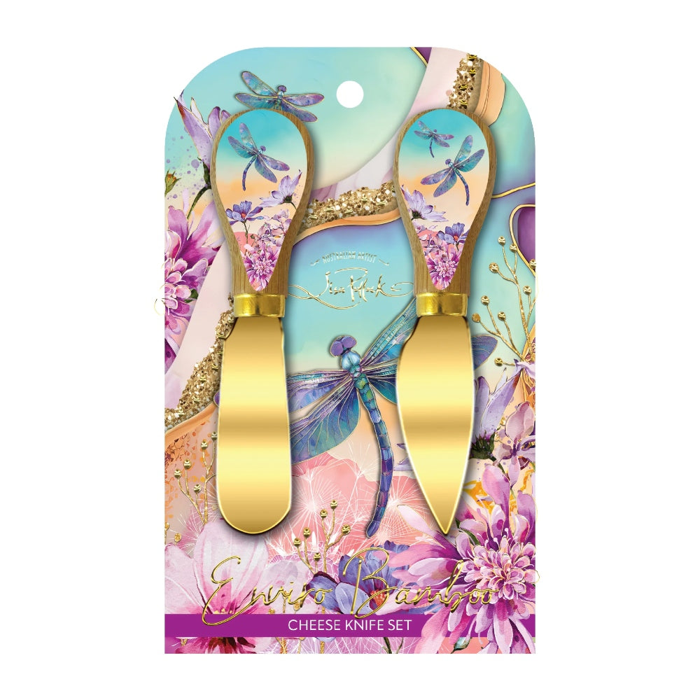 Lisa Pollock Set of 2 Cheese Knives Dragonflies
