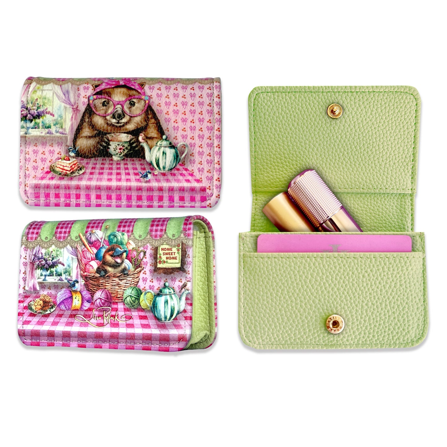 Lisa Pollock PU Leather Card Wallet With Gold Logo Wonda Wombat