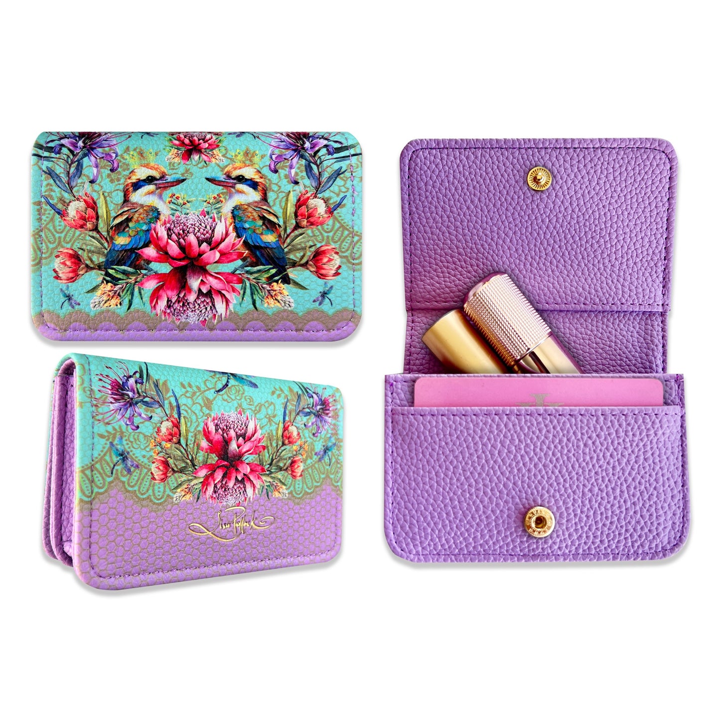 Lisa Pollock PU Leather Card Wallet With Gold Logo Vintage Kookas