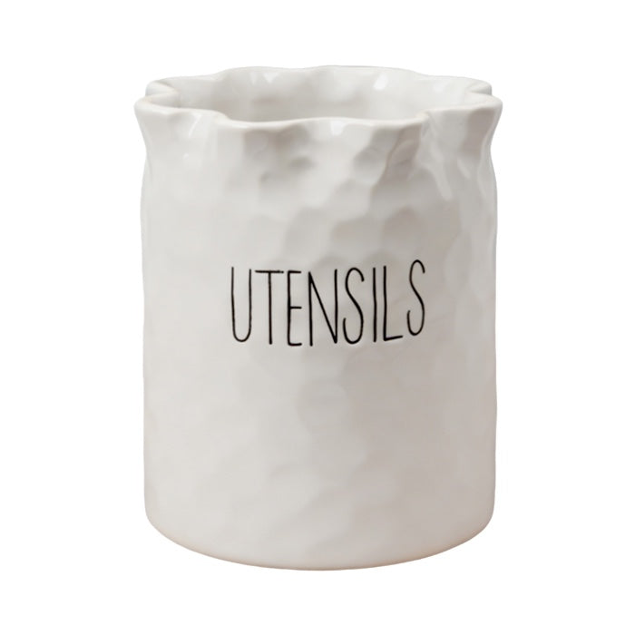 Ceramic Utensil Holder White Spade Design