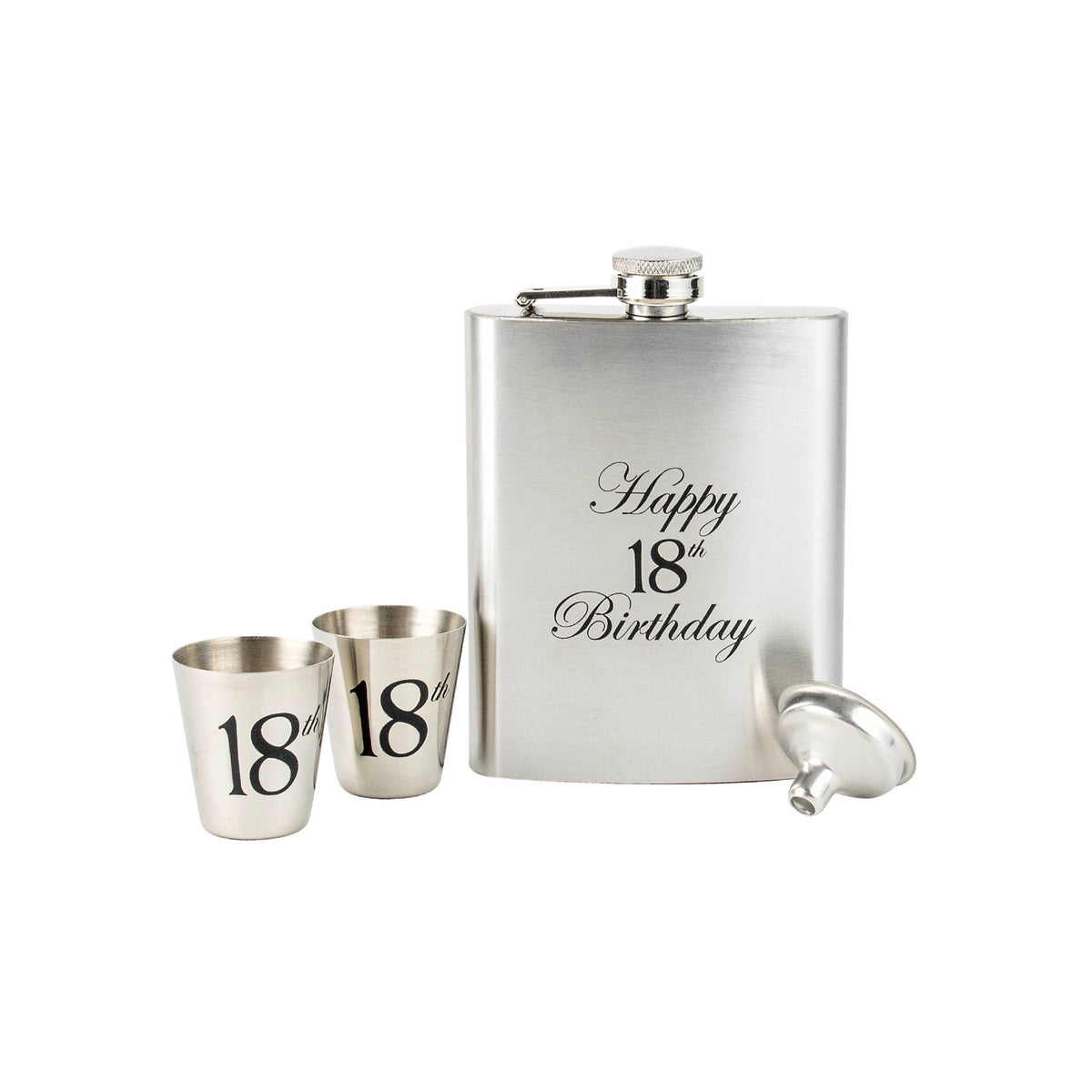 HIP FLASK GIFT SET IN TIMBER BOX 18TH BIRTHDAY
