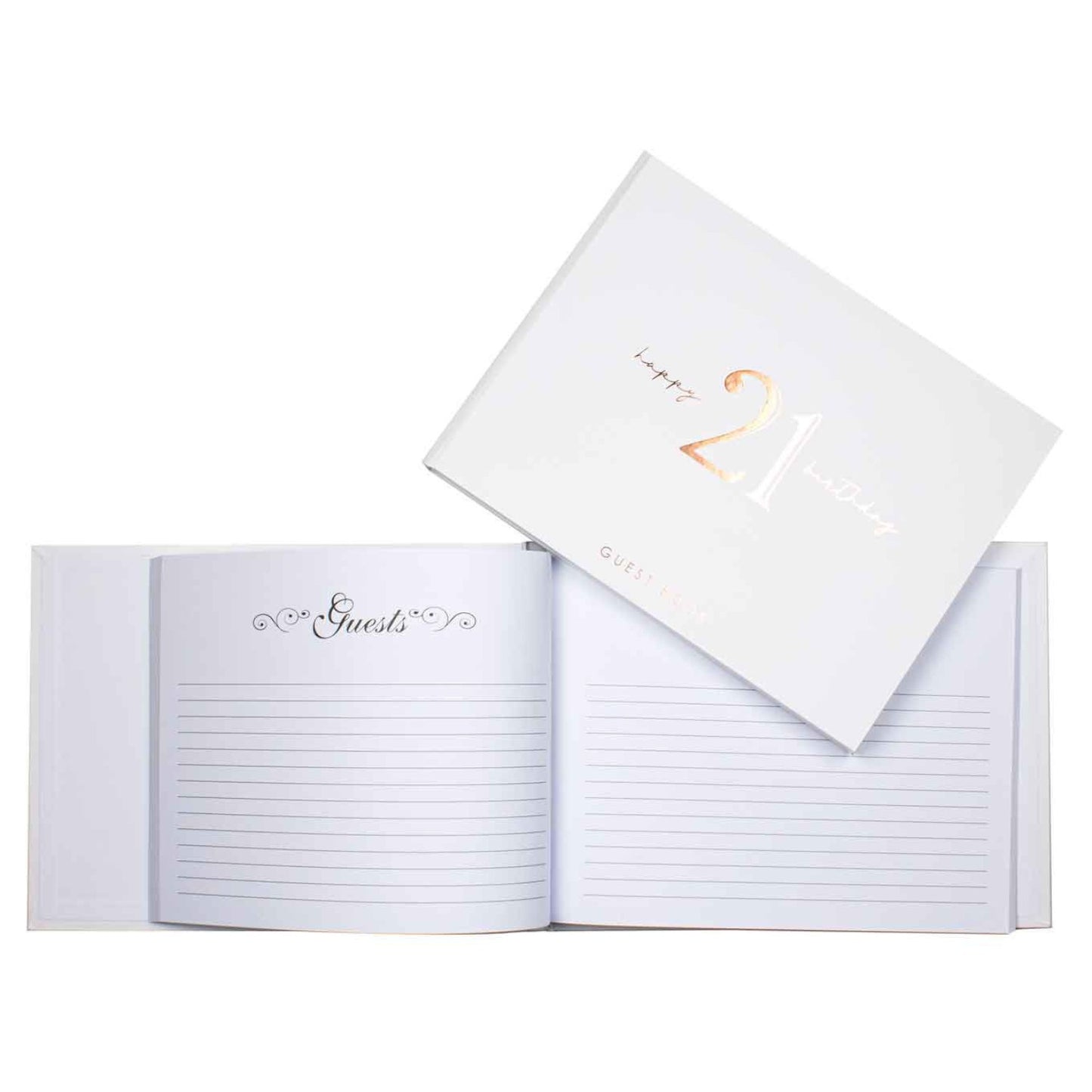 GUEST BOOK ROSE GOLD WRITING ON WHITE 21ST