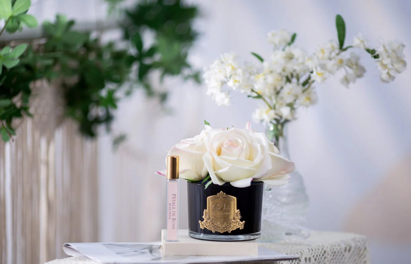 Cote Noire Five Roses Pink Blush Black Glass with Gold Crest