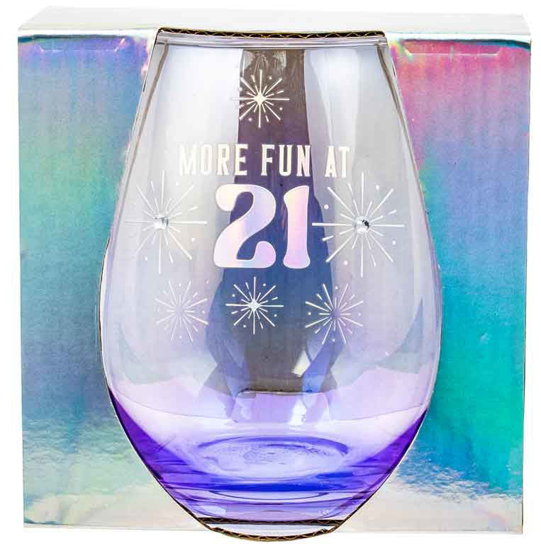 Birthday Stemless Wine Glass Holographic 21st