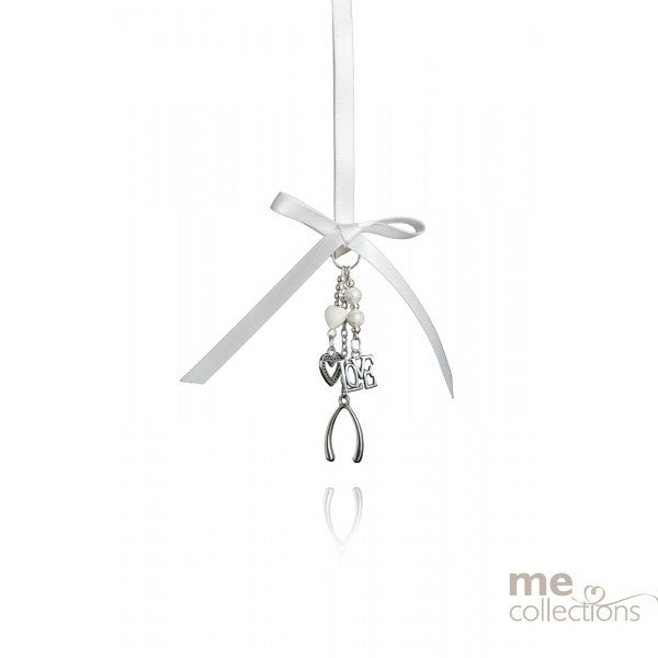 Wedding Charm Miniature Wishbone With Love & Heart Charms