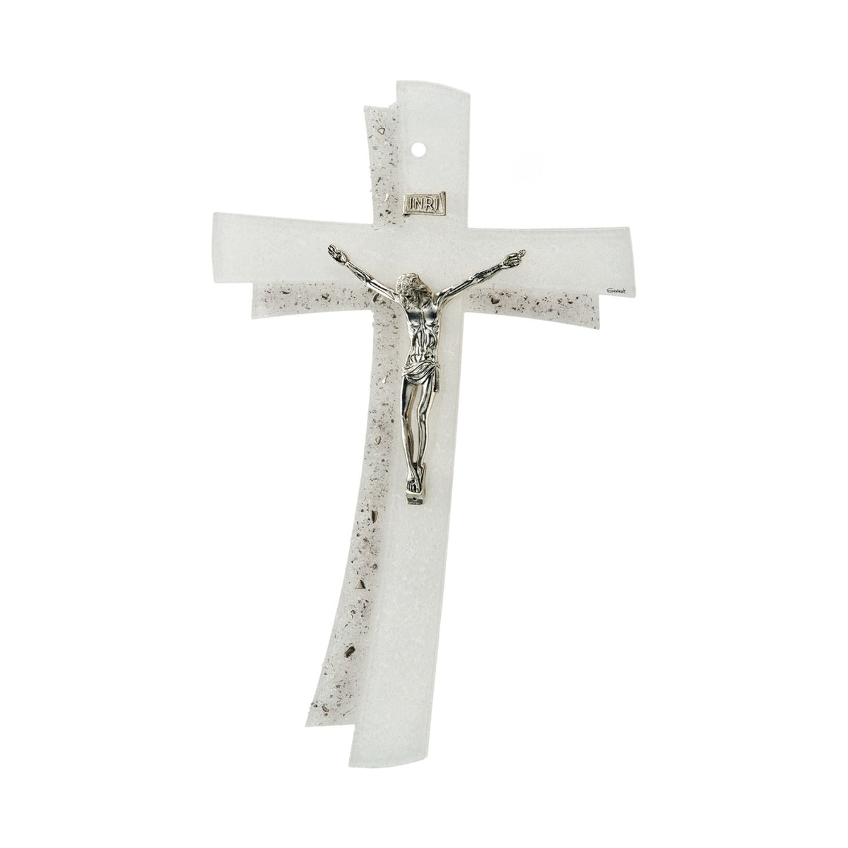 Murano Glass Mosaic Silver Hanging Crucifix With Jesus