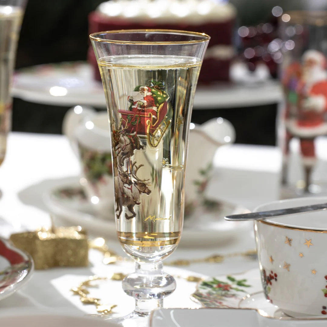 ASHDENE SPIRIT OF CHRISTMAS GLASS CHAMPAGNE SET OF 4